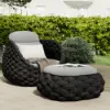 Cocaro Outdoor Hand-Woven Rope Footrest Storage Ottoman in Dark Grey