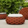Cocaro Outdoor Hand-Woven Rope Footrest Storage Ottoman in Orange