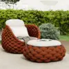Cocaro Outdoor Hand-Woven Rope Footrest Storage Ottoman in Orange