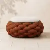 Cocaro Outdoor Hand-Woven Rope Footrest Storage Ottoman in Orange