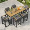 Tevara Outdoor Teak Wood Slat Top & Dark Grey Aluminium Frame Bar Table for Patio