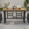 Tevara Outdoor Teak Wood Slat Top & Dark Grey Aluminium Frame Bar Table for Patio