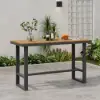 Tevara Outdoor Teak Wood Slat Top & Dark Grey Aluminium Frame Bar Table for Patio