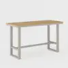 Tevara Outdoor Teak Wood Slat Top & Sand Aluminium Frame Bar Table for Patio