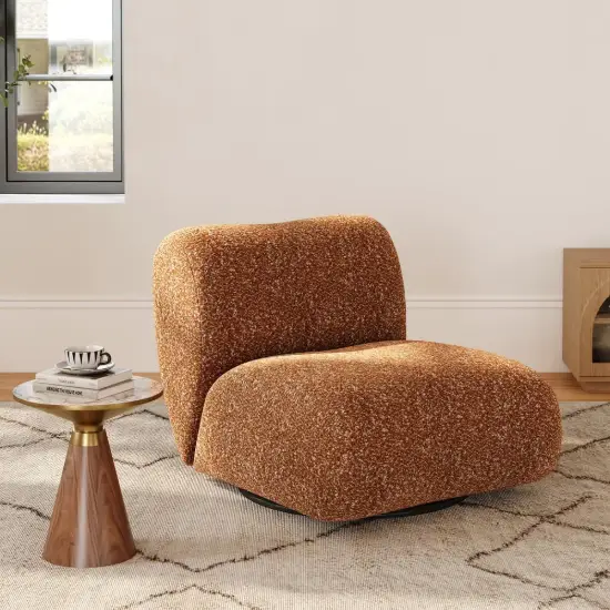 Modern 40 cm Performance Boucle Swivel Slipper Accent Chair