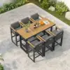 Tevara Outdoor Aluminium Frame & Teak Wood Armrest Bar Stools in Dark Grey, Set of 2