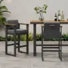 Tevara Outdoor Aluminium Frame & Teak Wood Armrest Bar Stools in Dark Grey, Set of 2