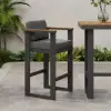 Tevara Outdoor Aluminium Frame & Teak Wood Armrest Bar Stools in Dark Grey, Set of 2