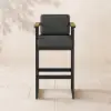 Tevara Outdoor Aluminium Frame & Teak Wood Armrest Bar Stools in Dark Grey, Set of 2