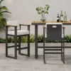 Tevara Outdoor Aluminium Frame & Teak Wood Armrest Bar Stools in Warm White, Set of 2