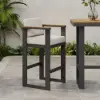 Tevara Outdoor Aluminium Frame & Teak Wood Armrest Bar Stools in Warm White, Set of 2