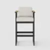 Tevara Outdoor Aluminium Frame & Teak Wood Armrest Bar Stools in Warm White, Set of 2