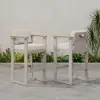Tevara Outdoor Aluminium Frame & Teak Wood Armrest Bar Stools in Sand, Set of 2