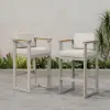 Tevara Outdoor Aluminium Frame & Teak Wood Armrest Bar Stools in Sand, Set of 2