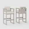 Tevara Outdoor Aluminium Frame & Teak Wood Armrest Bar Stools in Sand, Set of 2