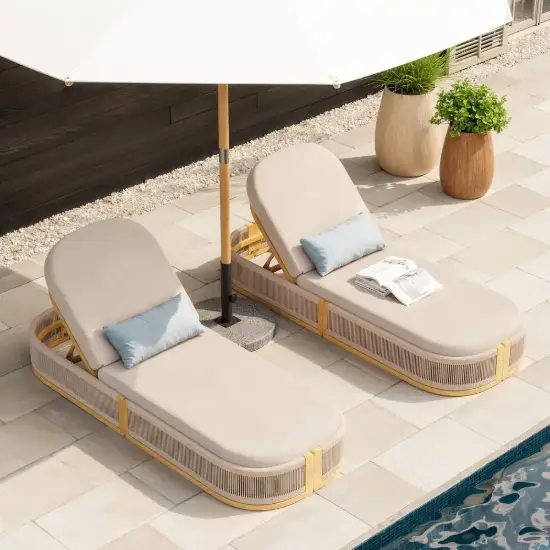 Picture of Costra Outdoor Aluminium & Rope Weave Reclining Chaise Lounge in Ivory, Set of 2