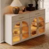 Arune 63" Whitewash Wood Sideboard with Storage & LED Lights