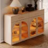 Arune 63" Natural Wood Sideboard with Storage & LED Lights