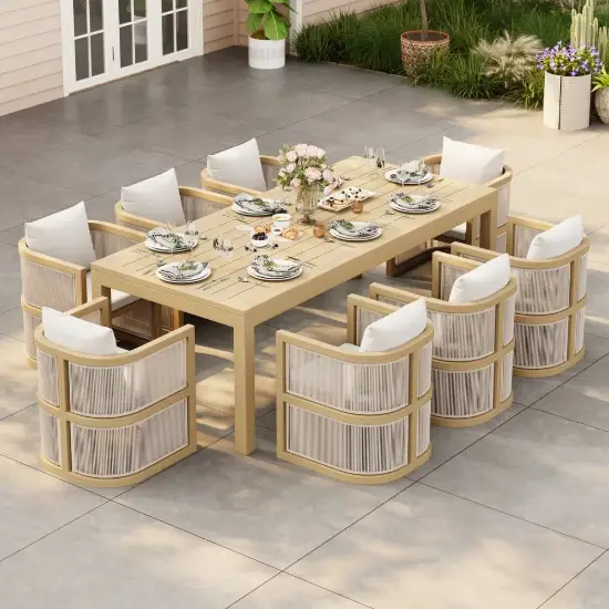 Picture of Wevara 9-Piece Outdoor Rope Weave Dining Set with 8 Chairs in Natural