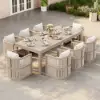 Wevara 9-Piece Outdoor Rope Weave Dining Set with 8 Chairs in Sand
