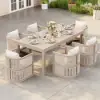 Wevara 7-Piece Outdoor Rope Weave Dining Set with 6 Chairs in Sand