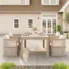 Wevara 7-Piece Outdoor Rope Weave Dining Set with 6 Chairs in Sand