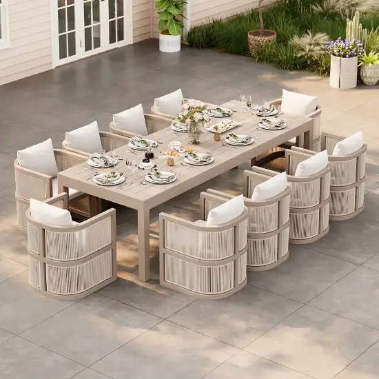 Picture of Wevara 11-Piece Outdoor Rope Weave Dining Set with 10 Chairs in Sand