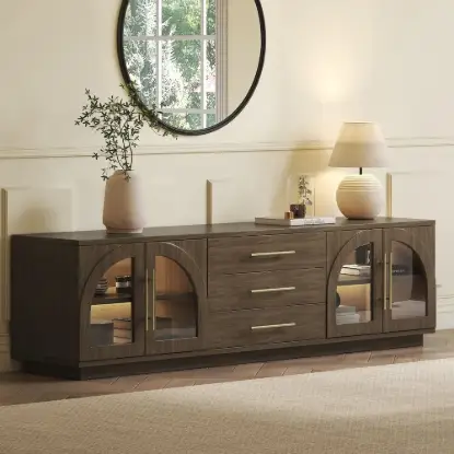 Picture of Arune 180 cm Arched Glass Doors Smoked Brown TV Stand with Storage and LED