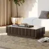 Aura 47" Ash Wood Slatted Coffee Table with Sintered Stone Top – Smoked Brown