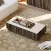 Aura 47" Ash Wood Slatted Coffee Table with Sintered Stone Top – Smoked Brown