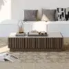 Aura 47" Ash Wood Slatted Coffee Table with Sintered Stone Top – Smoked Brown