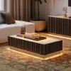 Aura 47" Ash Wood Slatted Coffee Table with Sintered Stone Top – Smoked Brown