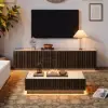 Aura 47" Ash Wood Slatted Coffee Table with Sintered Stone Top – Smoked Brown
