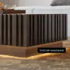 Aura 47" Ash Wood Slatted Coffee Table with Sintered Stone Top – Smoked Brown
