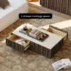 Aura 47" Ash Wood Slatted Coffee Table with Sintered Stone Top – Smoked Brown