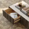 Aura 47" Ash Wood Slatted Coffee Table with Sintered Stone Top – Smoked Brown