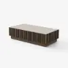 Aura 47" Ash Wood Slatted Coffee Table with Sintered Stone Top – Smoked Brown