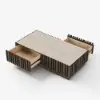 Aura 47" Ash Wood Slatted Coffee Table with Sintered Stone Top – Smoked Brown