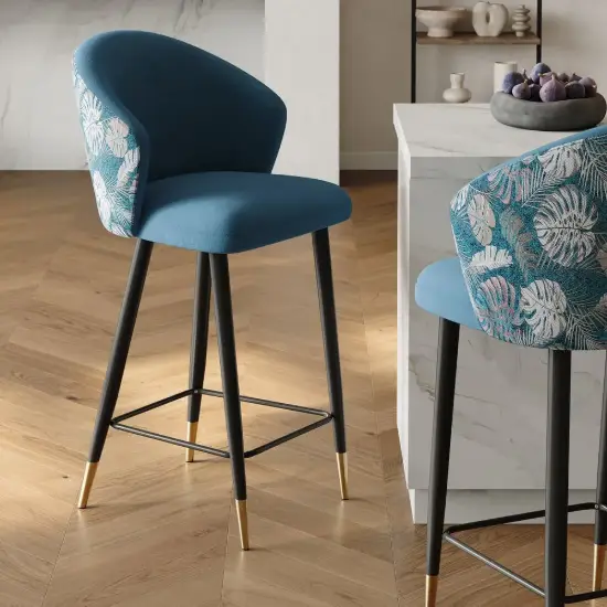 Arcora Blue Velvet Bar Stool with Upholstered, 1 Piece