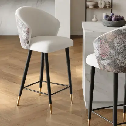 Arcora White Velvet Bar Stool with Upholstered, 1 Piece