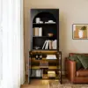 Arune Black Chest Bookcase with Storage Cabinet & LED Light