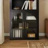 Arune Black Chest Bookcase with Storage Cabinet & LED Light
