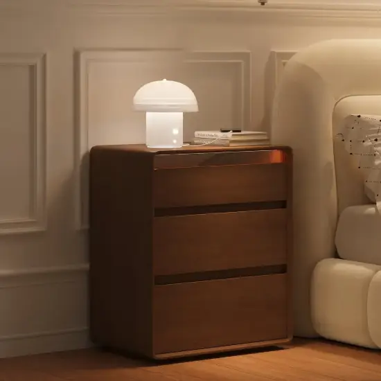 Meloa 24" Wooden 3-Drawer Smart Bedside Table With LED Lighting & Charging Station