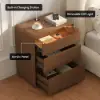 Meloa 24" Wooden 3-Drawer Smart Bedside Table With LED Lighting & Charging Station