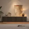 Aura 83" Ash Wood Fluted Smoked Brown TV Stand with Sintered Stone Top