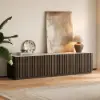 Aura 83" Ash Wood Fluted Smoked Brown TV Stand with Sintered Stone Top
