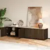 Aura 83" Ash Wood Fluted Smoked Brown TV Stand with Sintered Stone Top