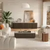 Aura 83" Ash Wood Fluted Smoked Brown TV Stand with Sintered Stone Top