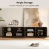 Aura 83" Ash Wood Fluted Smoked Brown TV Stand with Sintered Stone Top
