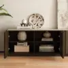 Aura 83" Ash Wood Fluted Smoked Brown TV Stand with Sintered Stone Top